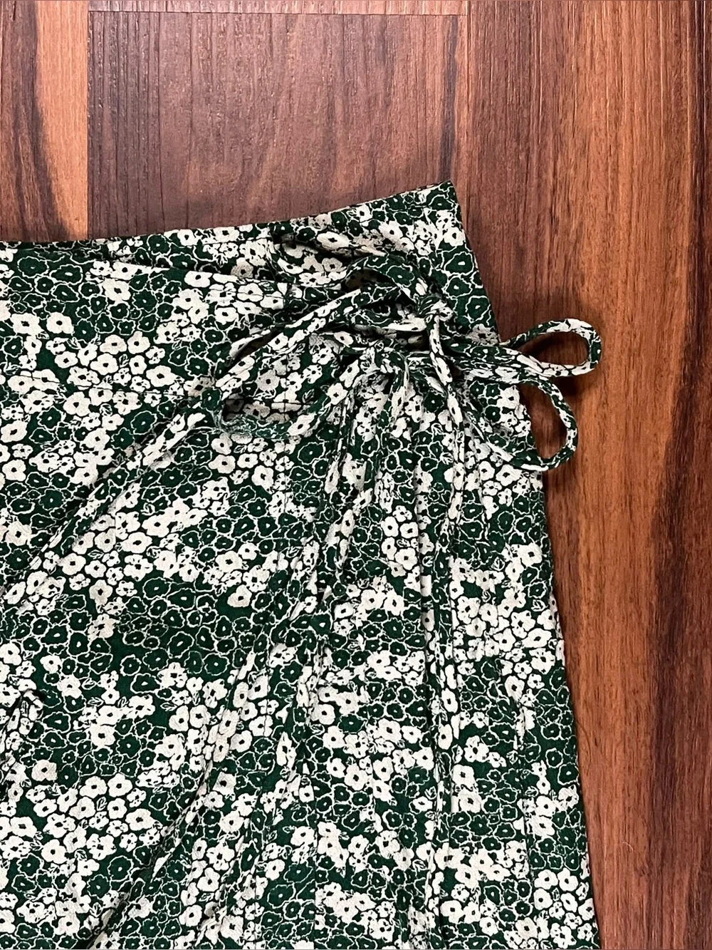 Free People green and white floral wrap around tie waist midi skirt